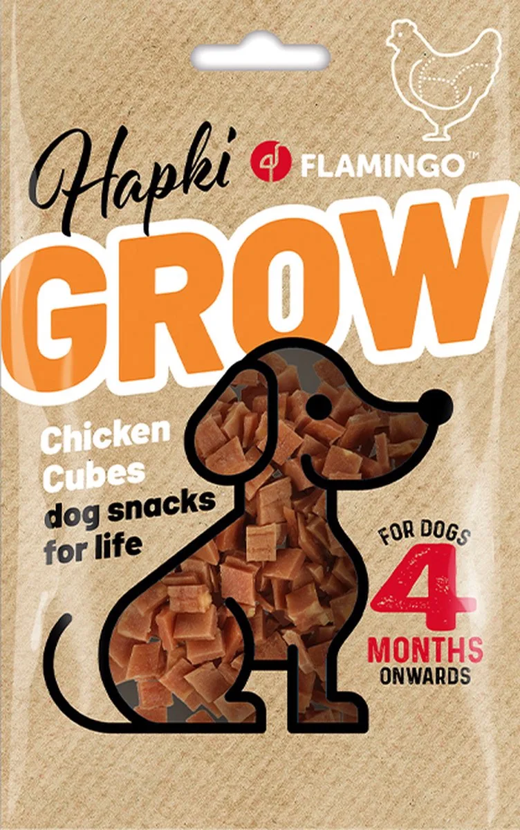 HAPKI GROWTH chicken cubes - puppysnack -, - geen toegevoegde suiker - 85 gr hondensnack vanaf 4 maanden- verwensnack, trainingssnack - beloonsnack von Flamingo – Produktfoto