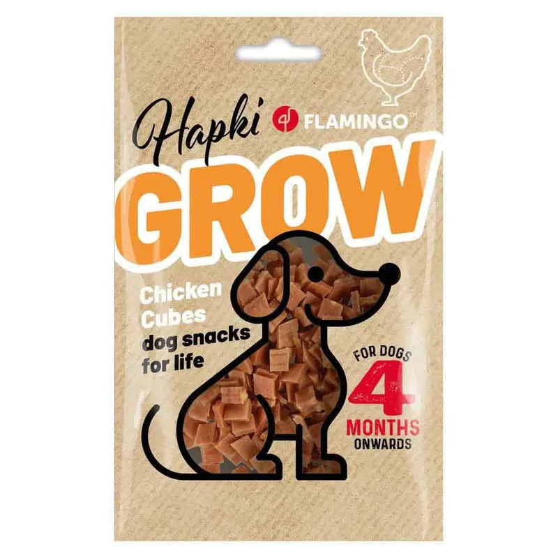 hapki -growth -puppysnack - hondensnack - chicken cubes - geen toegevoegde suiker 85 gr de Flamingo – photo produit 2 sur 4