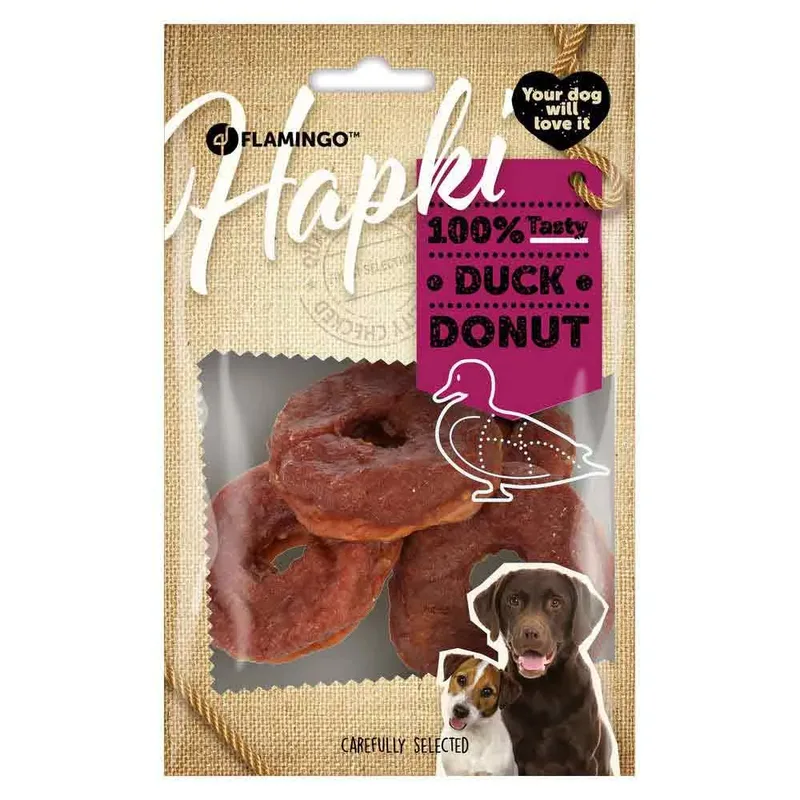hapki hondensnack donut met eend 4 st samen 95 gr 100%tasty von Flamingo – Produktfoto 3 von 3
