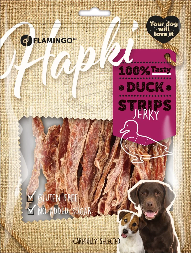 Hapki - hondensnack - duck strips dried - glutenvrij - geen toegevoegde suiker 400 GRAM de Flamingo – photo produit