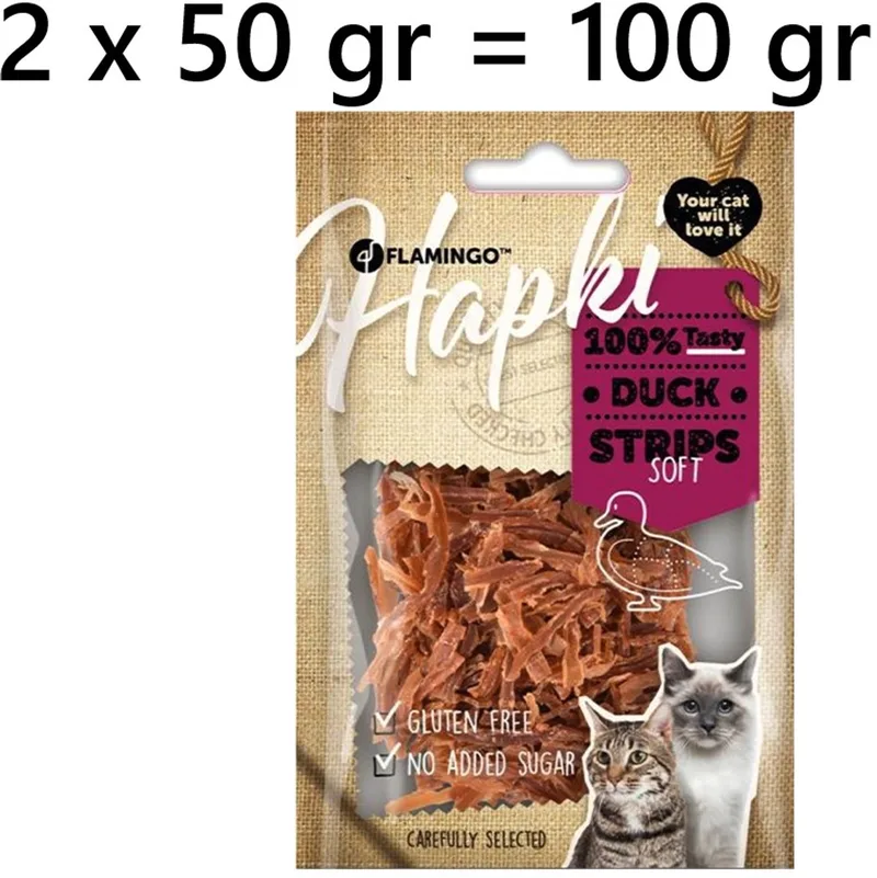 hapki kattensnack - duck strips soft - 50 gr - *** 2 X ** = 100 gram - glutenvrij - geen toegevoegde suiker by Flamingo – product photo