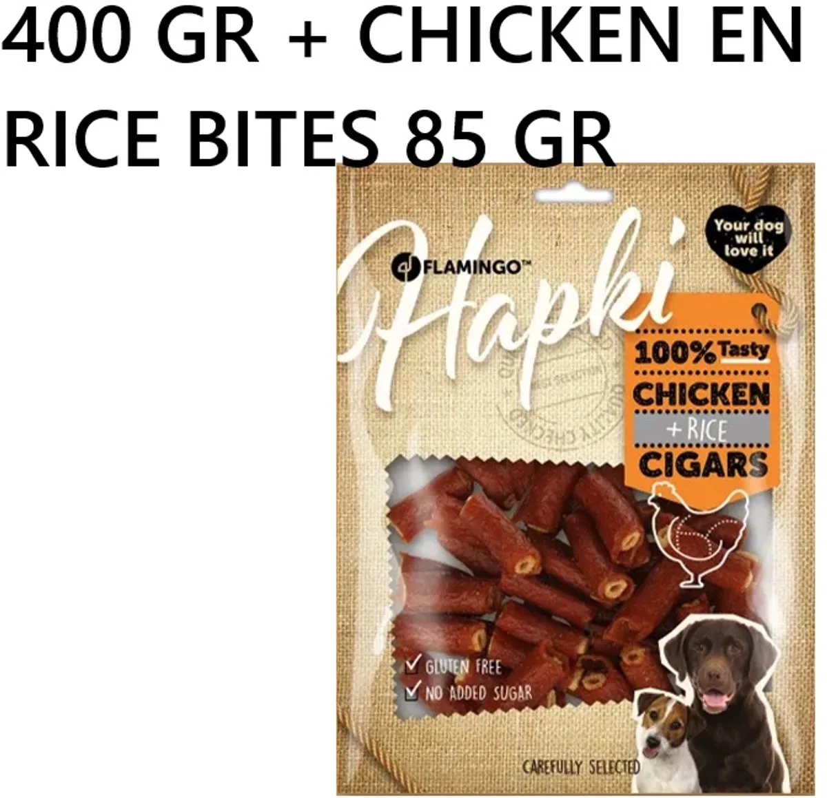 HAPKI KIP EN RIJST SIGAREN - 400 GR - GLUTENVRIJ - GEEN TOEGEVOEGDE SUIKER - + von Flamingo – Produktfoto