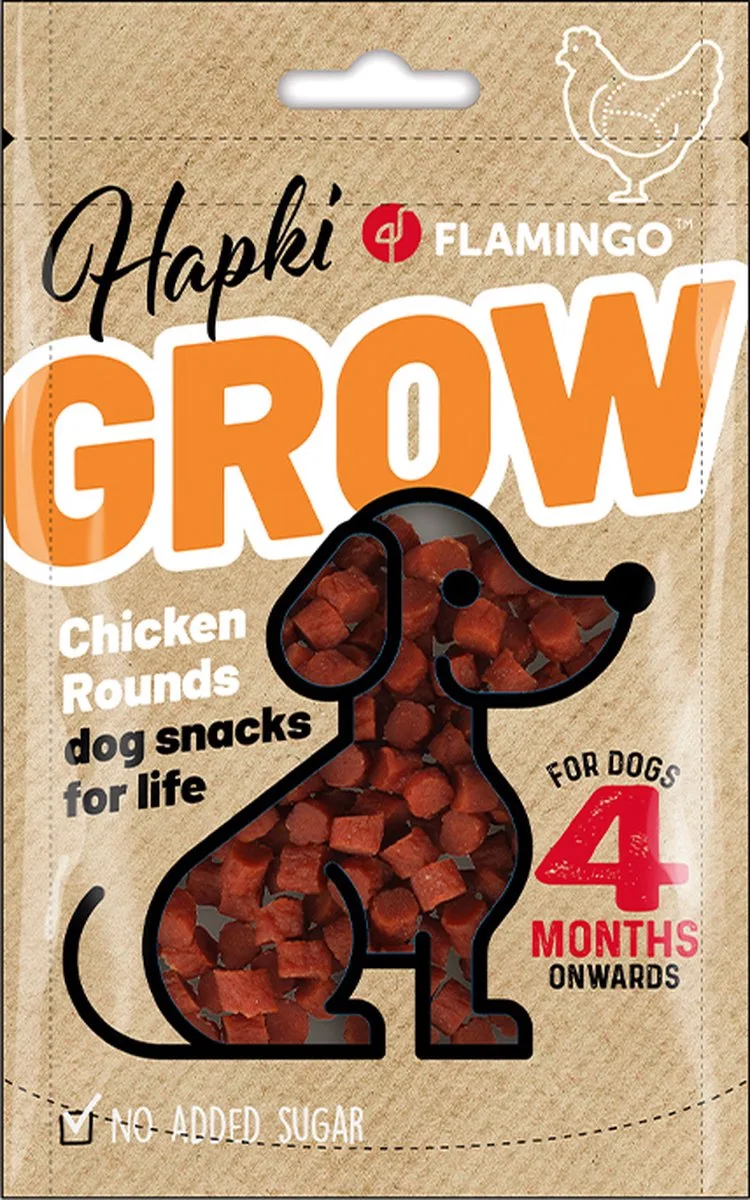 hapki - puppysnack vanaf 4 maanden - GROW chicken round - verwensnack - beloonsnack- hondensnack - geen toegevoegde suiker - 85 gr de Flamingo – photo produit