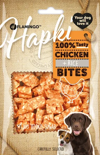 Hapki - Snack Honden - Chick'n Snack Chicken&rice Bites - 85 gram de Flamingo – photo produit 1 sur 2