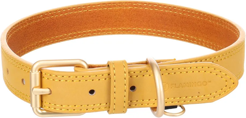 Hond Halsband Virginia L 43-53cm 25mm de Flamingo en Jaune – photo produit