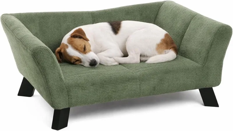 Hondenbed – Sofa hond – Sofa kat – Flamingo Damario Rechthoekig – 62,5 x 43 x 25 cm – houten pootjes von Flamingo in Grün – Produktfoto