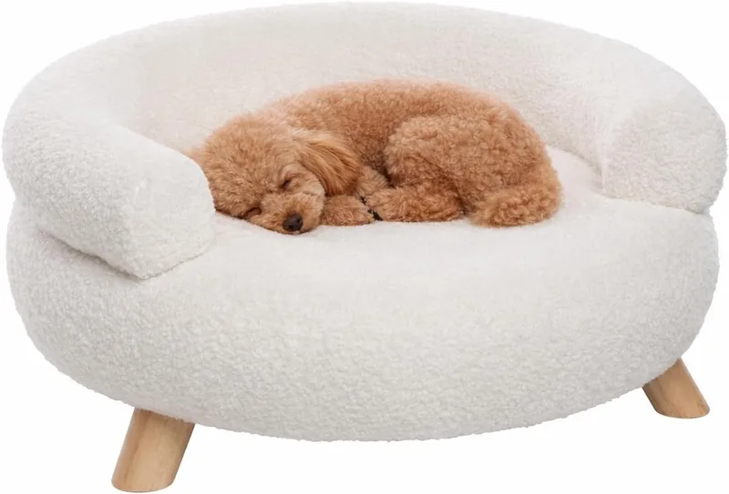 Hondenbed – Sofa hond – Sofa kat – Flamingo Deteno Rond Wit – 54 x 54 x 27 cm – houten pootjes de Flamingo en Wit2 – photo produit
