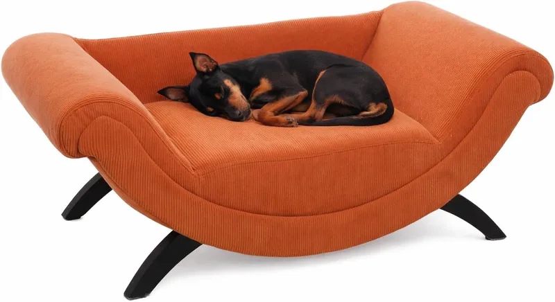 Hondenbed – Sofa hond – Sofa kat – Flamingo Dingo Rechthoekig – 80 x 43 x 28 cm – houten pootjes – afwasbaar – luxe hondenbank von Flamingo in Orange – Produktfoto
