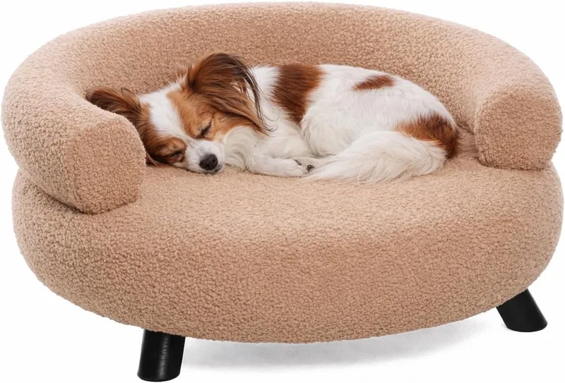 Hondenbed – Sofa hond – Sofa kat – Flamingo Dudo Rond – 62 x 62 x 28 cm – houten pootjes – afwasbaar – ronde hondenbank by Flamingo in Beige – product photo