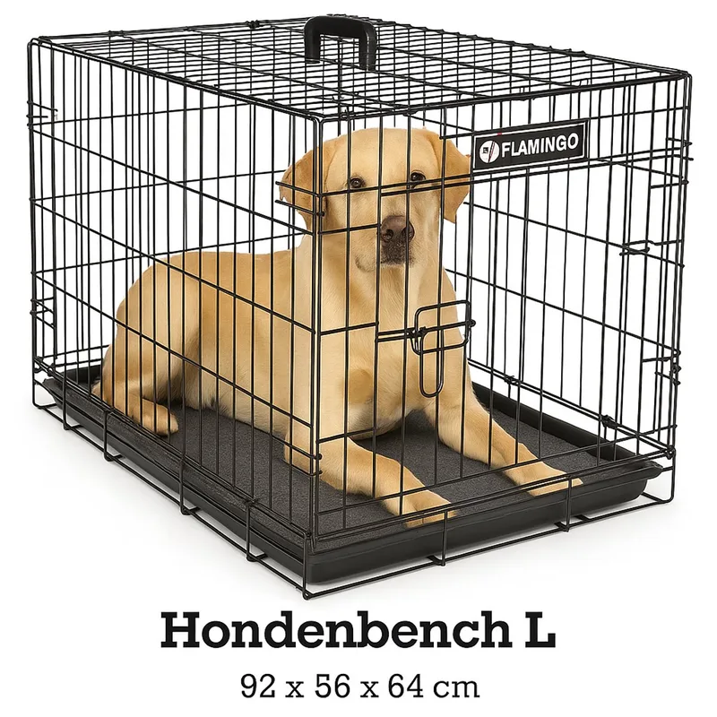 Hondenbench L – Opvouwbare Hondenbench Auto – Hondenbench Draadkooi Zwart – 92x56x64 cm – Flamingo hondenbench Ebo Zwart de Flamingo en Noir – photo produit