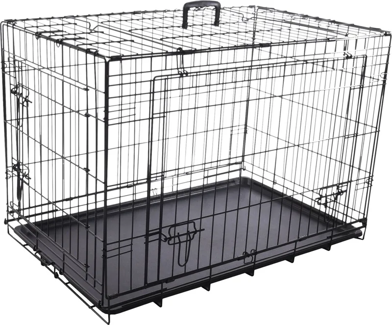 Hondenbench Nyo M – 77x47x53,5 cm – opvouwbare draadkooi met 2 deuren & lade – Flamingo hondenbench met handvat von Flamingo in Schwarz – Produktfoto