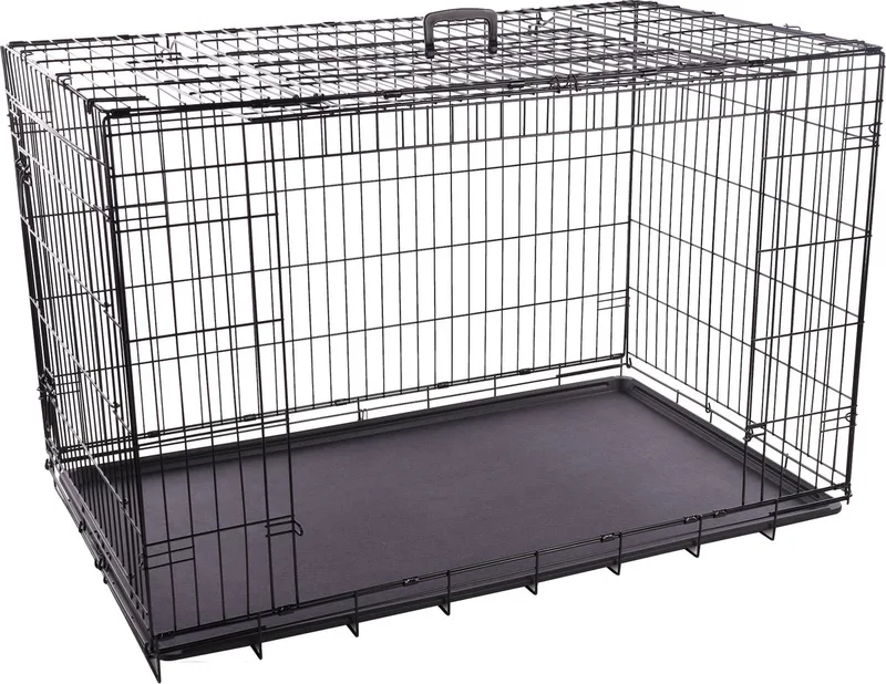 Hondenbench Nyo XXL – 124x77x81,5 cm – opvouwbare draadkooi met 2 deuren & lade – Flamingo hondenbench met handvat von Flamingo in Schwarz – Produktfoto