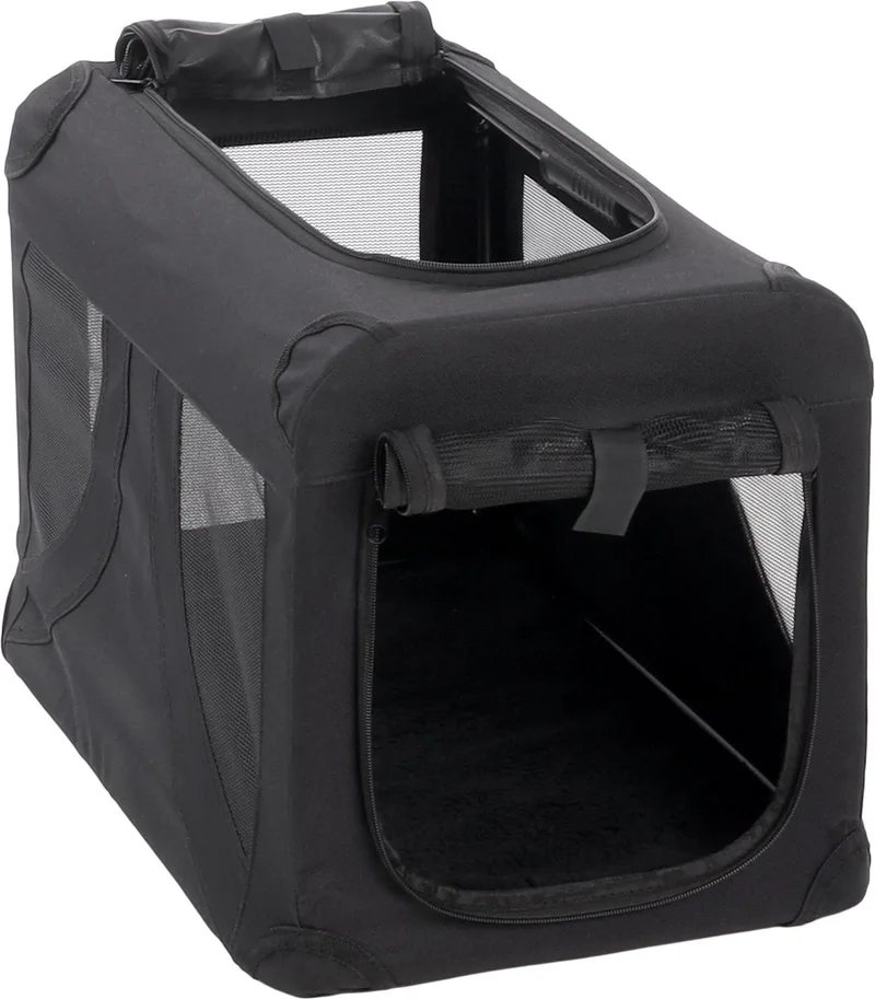hondenbench opvouwbaar – reisbench nylon hond – transportkooi hond – autobench hond – Transportkooi Gepetto – 71x50x52 cm – maat M by Flamingo in Black – product photo