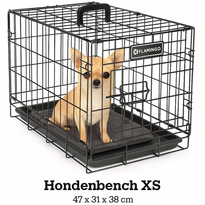 Hondenbench XS – Opvouwbare Hondenbench Auto – Hondenbench Draadkooi Zwart – 47x31x38 cm – Flamingo hondenbench Ebo Zwart von Flamingo in Schwarz – Produktfoto