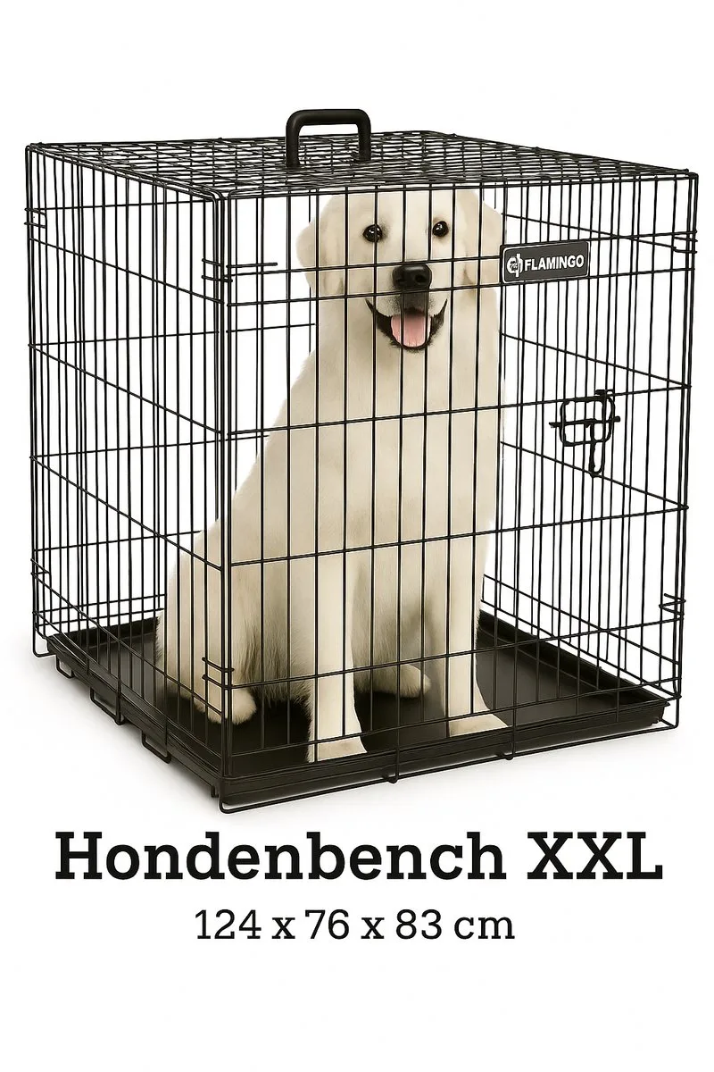 Hondenbench XXL – Opvouwbare Hondenbench Auto – Hondenbench Draadkooi Zwart – 124x76x83 cm – Flamingo hondenbench Ebo Zwart de Flamingo en Noir – photo produit