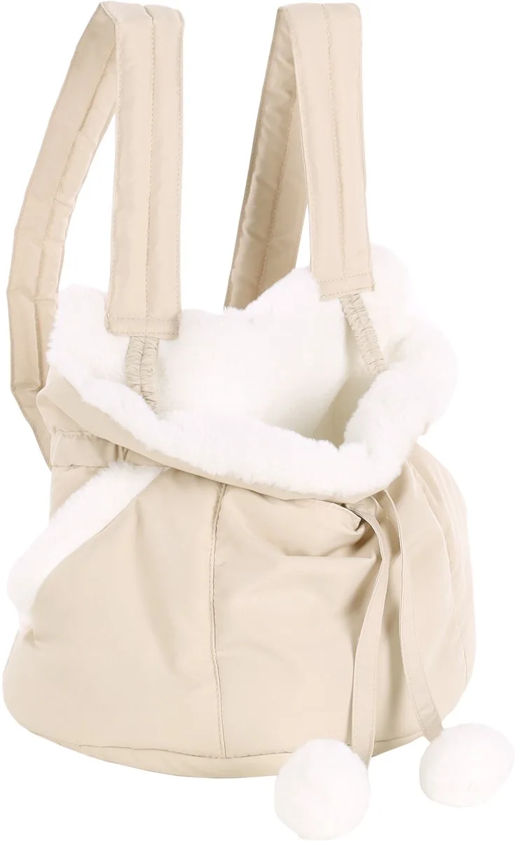 Hondendraagzak – Flamingo Cuddi – 32 x 22 x 25 cm – pluche afwerking – afwasbaar – uitneembare bodem – zijzakken – opbergvak – veiligheidsriem – reistas hond från Flamingo i Beige – produktbild