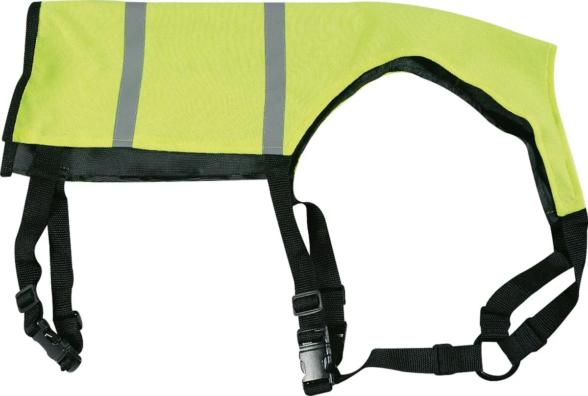 Hondenjas – Flamingo Wasyl – reflecterend veiligheidsvest – verstelbaar – kliksluiting – maat S – A:25cm B:40-43,5cm C:54-67,5cm D:49,5-66cm von Flamingo in Fluo geel – Produktfoto