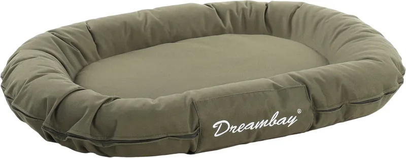 Hondenkussen Dreambay® Ovaal - 80 x 60 x 14cm - Wasbaar - Afneembare hoes met rits - Waterafstotend - Ideaal voor Beagle, Franse Bulldog, Cocker Spaniel, Shih Tzu & Jack Russell Terriër enz.. de Flamingo en Olijfgroen – photo produit