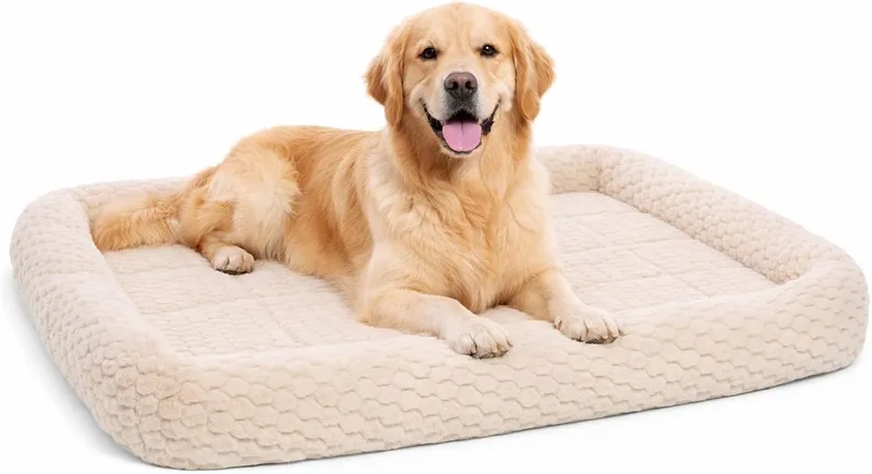 Hondenkussen – Hondenmand – Naya Rechthoekig met rand 116x69cm – luxe ligcomfort – extra ondersteuning de Flamingo en Beige – photo produit