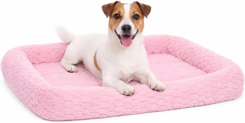 Hondenkussen – Hondenmand – Naya Rechthoekig met rand 70,5x41,5cm – zacht – ondersteunend de Flamingo en Rose – photo produit