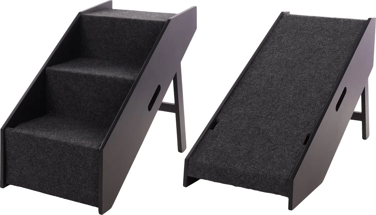 Hondenloopplank & trapje Pino – 2-in-1 opvouwbare instaphulp – 62x36x51 cm – tot 40 kg – Flamingo hondentrap MDF fra Flamingo i Sort – produktbillede
