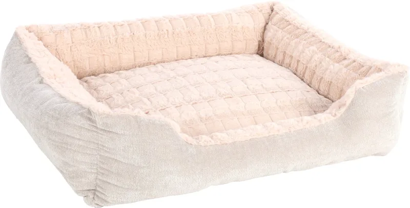 Hondenmand – hondenkussen – hondenbed – Flamingo Verona Rechthoekig – 80x67x22 cm – pluche mand met afneembare hoes en antislip bodem – wasbaar op 30°C de Flamingo en Beige – photo produit