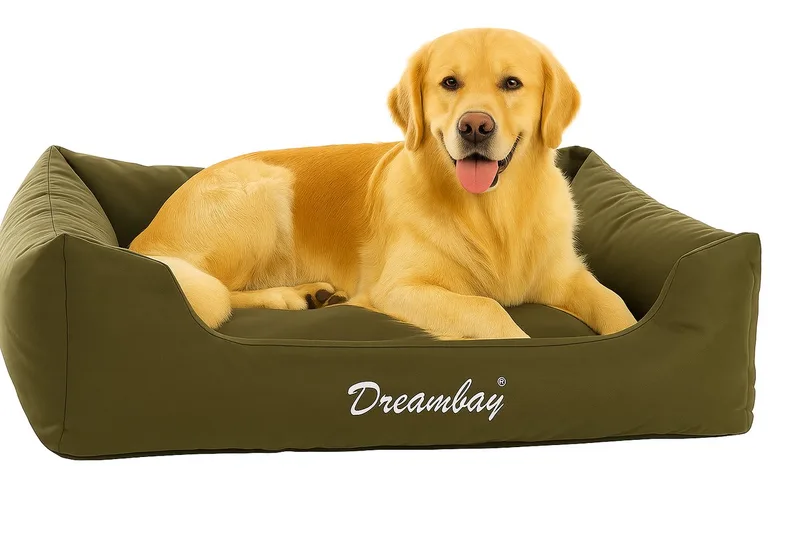 Hondenmand – orthopedisch hondenkussen Dreambay® 120x95cm – afneembare hoes & waterafstotend – duurzaam Europees design de Flamingo en Olijfgroen – photo produit