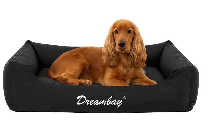 Hondenmand – orthopedisch hondenkussen Dreambay® 80x67cm – waterafstotend, afneembare hoes & antislip bodem – hoogwaardig comfort gemaakt in Europa de Flamingo en Noir – photo produit