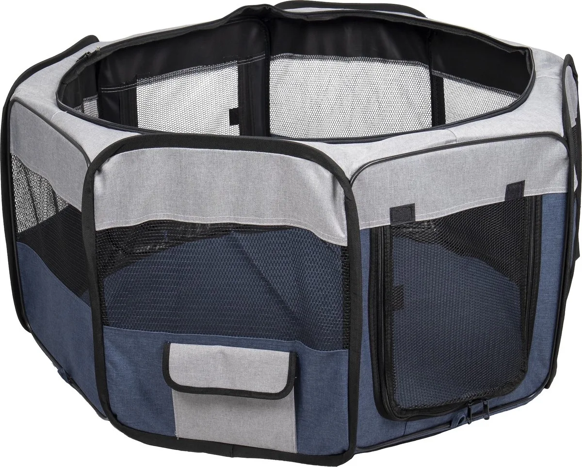 Hondenren – puppyren – Flamingo Flavio Blauw L – 116x116x48cm – nylon – met afdeknet – uitneembare bodem – opvouwbaar – lichtgewicht – binnen en buiten von Flamingo in Blauw2 – Produktfoto