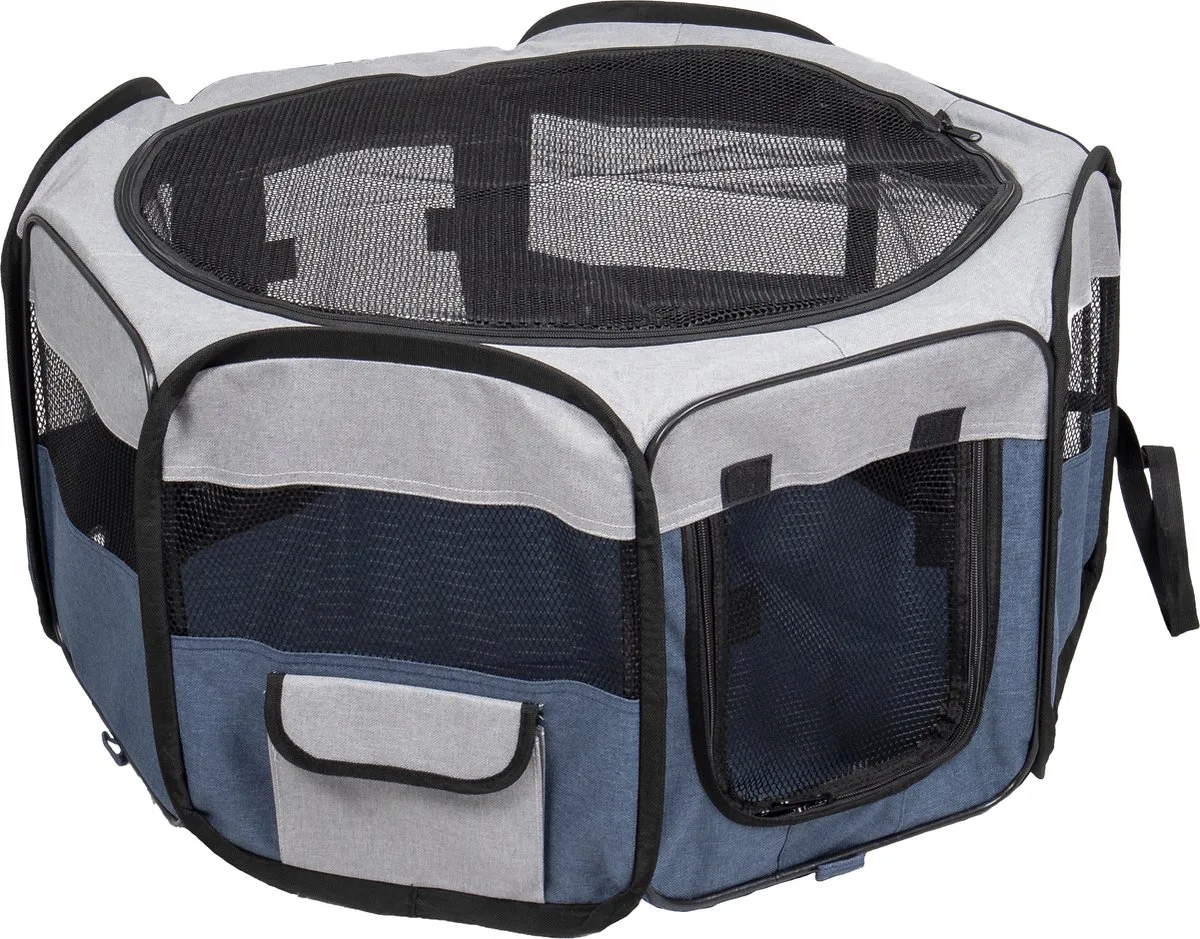 Hondenren – puppyren – Flamingo Flavio Blauw S – 74x74x35cm – nylon – met afdeknet – uitneembare bodem – opvouwbaar – lichtgewicht – binnen en buiten de Flamingo en Blauw3 – photo produit