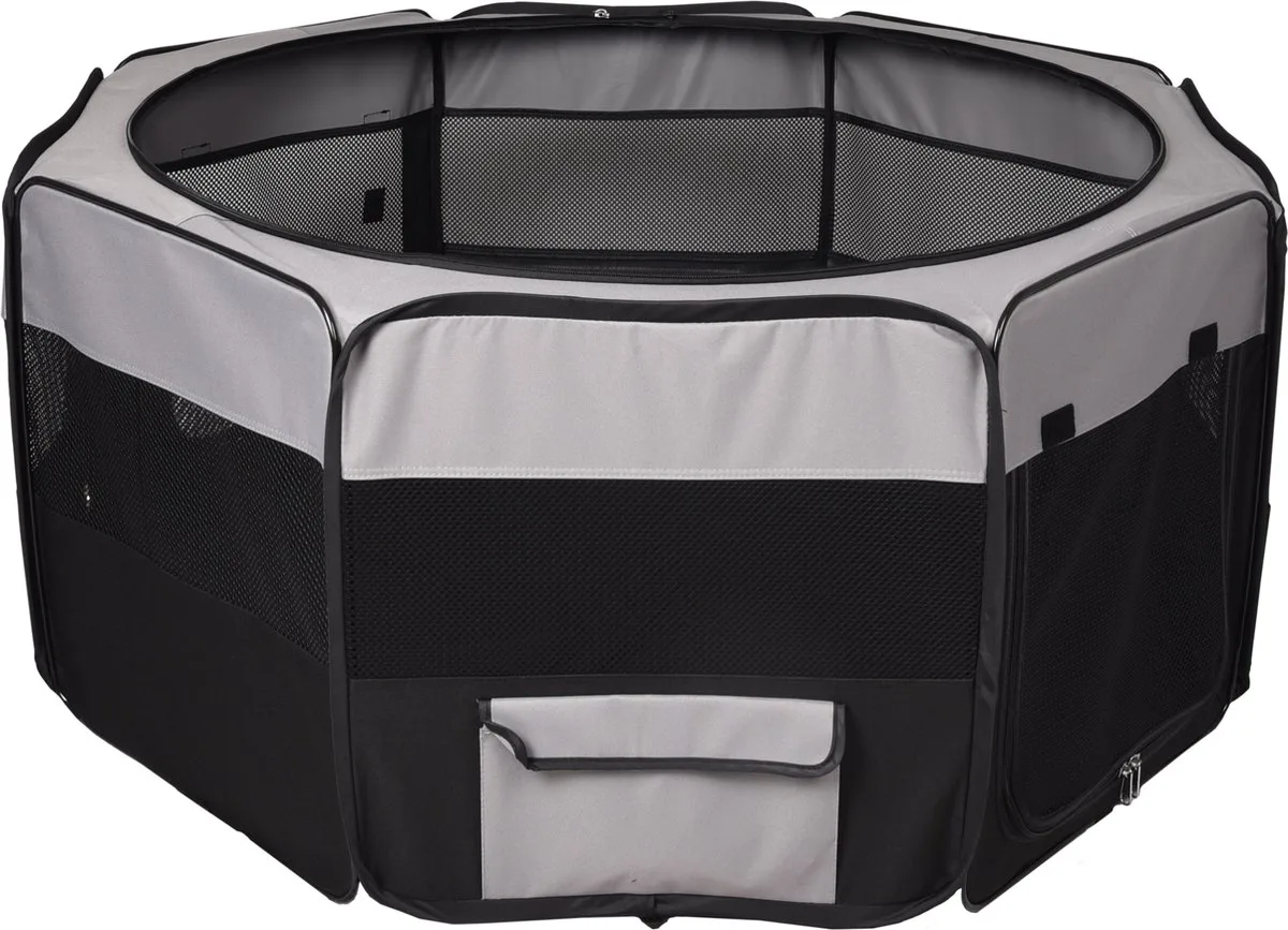 Hondenren – puppyren – Flamingo Flavio L – 116x116x50cm – nylon – met afdeknet – 2 ingangen – uitneembare bodem – opvouwbaar – lichtgewicht – binnen en buiten de Flamingo en Noir – photo produit
