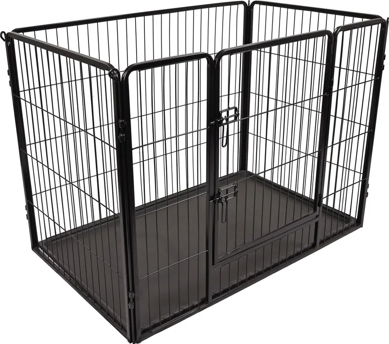 Hondenren – puppyren – hondenkennel – hondenbench – Flamingo Kazan Zwart L – 122x75x90cm – metaal met epoxy coating – 2 schuifsloten – uitneembare lade – voor alle rassen – binnen by Flamingo in Zwart2 – product photo