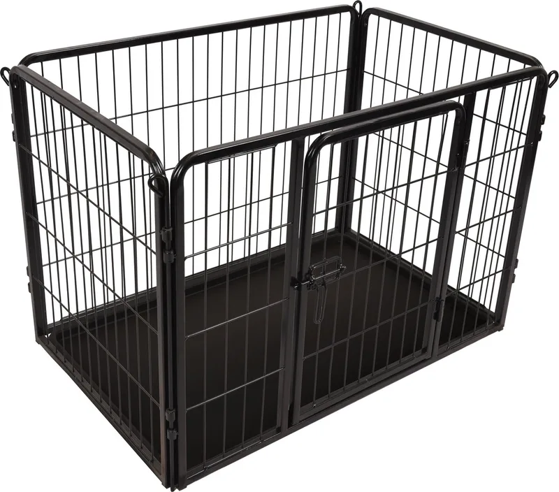 Hondenren – puppyren – hondenkennel – hondenbench – Flamingo Kazan Zwart S – 93x59x64cm – metaal met epoxy coating – schuifslot – uitneembare lade – voor kleine honden – binnen by Flamingo in Zwart1 – product photo