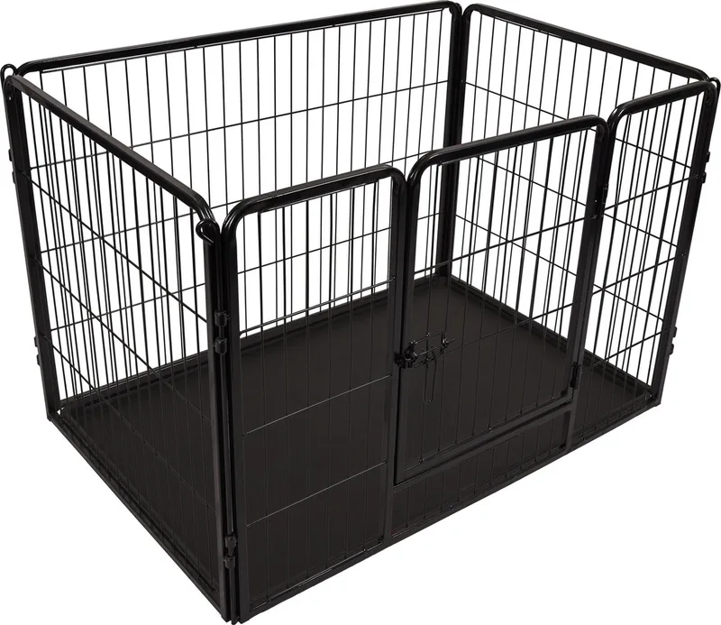 Hondenren – puppyren – hondenkennel – hondenbench – Flamingo Kazan Zwart M – 109x72x72cm – metaal met epoxy coating – schuifslot – uitneembare lade – voor kleine en middelgrote honden – binnen von Flamingo in Zwart3 – Produktfoto