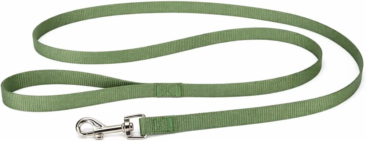 Hondenriem – looplijn hond – Flamingo Ziggi Kaki – 130cm x 1cm – nylon – glanzende karabijnhaak – voor alle honden – buiten de Flamingo – photo produit