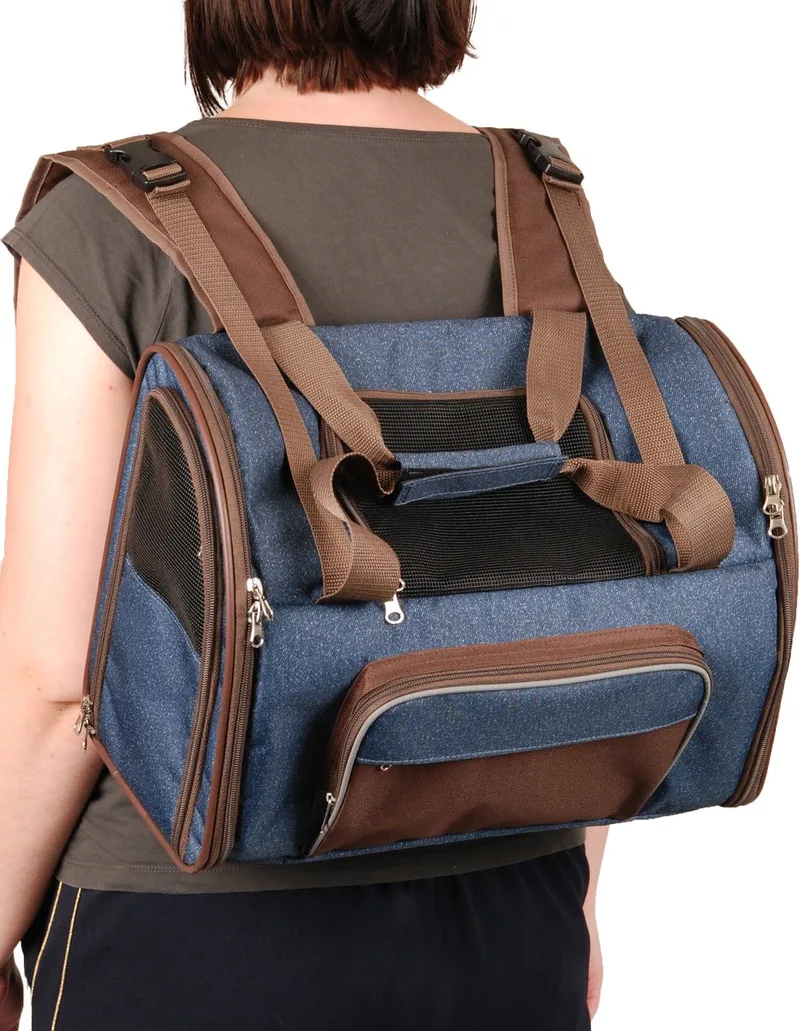 Hondenrugzak – draagtas hond – draagtas kat – Flamingo Elodie – 41x23x29,5cm – ventilatiegaas – trolleybevestiging – verstelbare riemen – kleine rassen de Flamingo en Bleu – photo produit