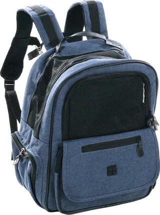 Hondenrugzak – draagtas hond – draagtas kat – Flamingo Wiro – 40x25x41cm – waterdichte bodem – trolleybevestiging – verstelbare riemen – kleine rassen by Flamingo in Blue – product photo 1 of 6