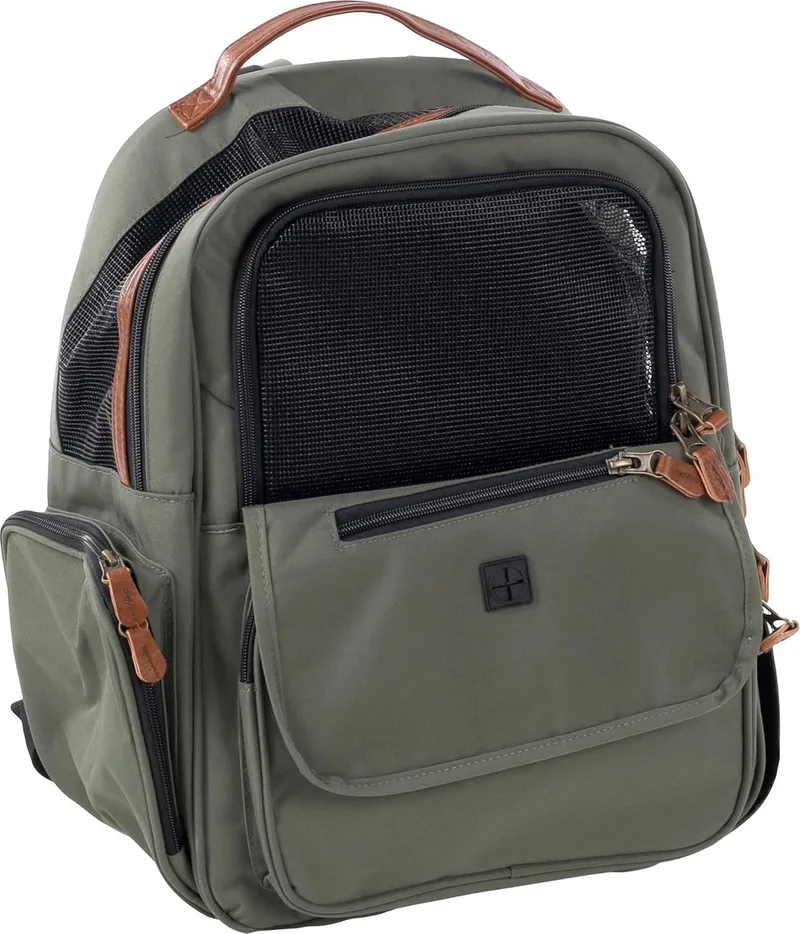 Hondenrugzak – draagtas hond – draagtas kat – Flamingo Wiro – 40x25x41cm – oprolbare flap – trolleybevestiging – verstelbare riemen – kleine rassen fra Flamingo i Grøn – produktbillede