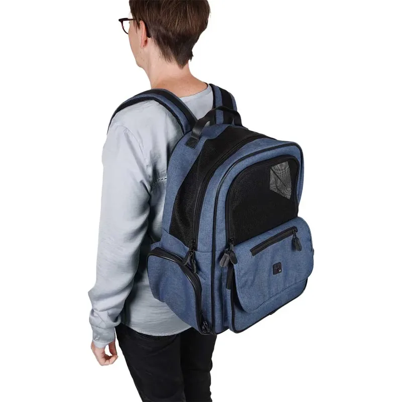 Hondenrugzak – draagtas hond – draagtas kat – Flamingo Wiro – 40x25x41cm – waterdichte bodem – trolleybevestiging – verstelbare riemen – kleine rassen by Flamingo in Blue – product photo 5 of 6