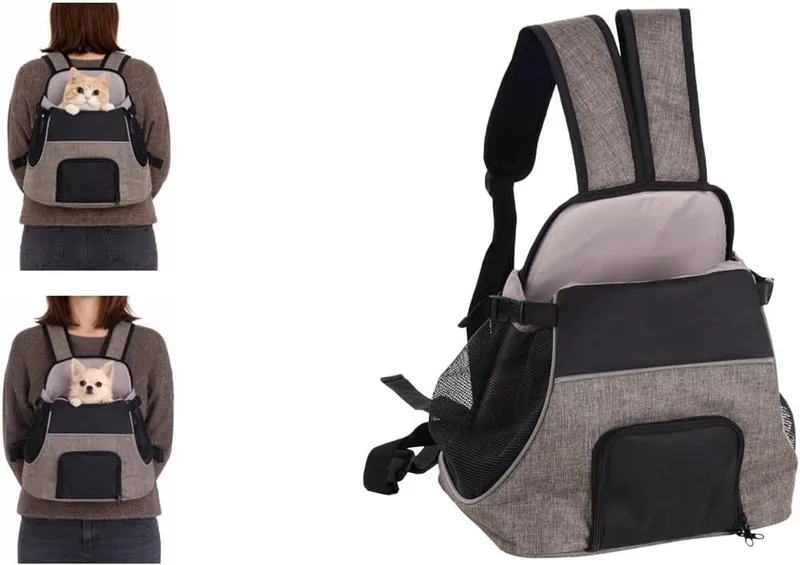 Hondenrugzak – draagtas hond – draagtas kat – Flamingo Xanty – 29x23x38cm – buikdrager – verstelbare riemen – puppy – kleine rassen de Flamingo en Taupe – photo produit 1 sur 4