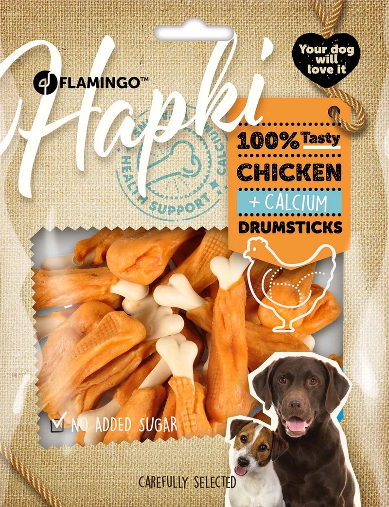 Hondensnack – calcium drumsticks met kip – hondensnacks – honden snacks – hondensnoepjes – glutenvrij – zonder toegevoegde suikers – 700g von Flamingo – Produktfoto