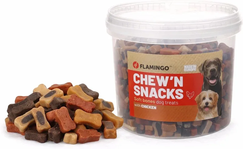 Hondensnack – Flamingo Chew’n Snack Botjes met kip, lam & vis – trainingssnack – klein formaat – 1,4 kg – gemaakt in Europa van Flamingo – productfoto