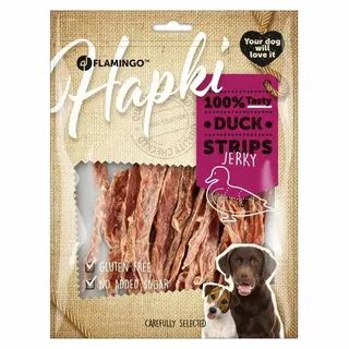 Hondensnack – Flamingo Hapki Strips met eend 400g – gezonde hondensnoepjes – eiwitrijk & vetarm by Flamingo – product photo 2 of 2