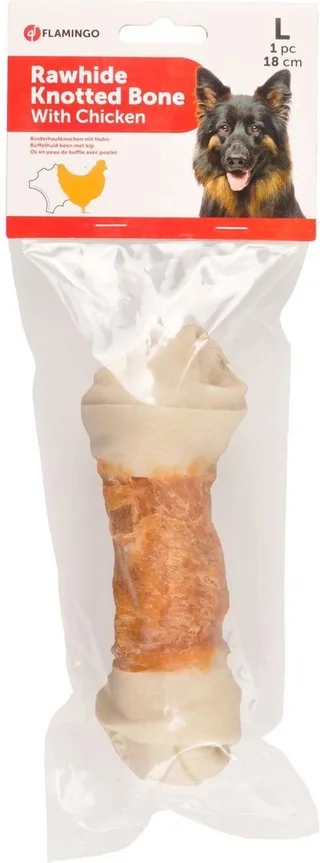 Hondensnack Geknoopt Been Kip 18 cm - 120 gr - 1 stuk x 18 cm fra Flamingo – produktbillede 1 af 3