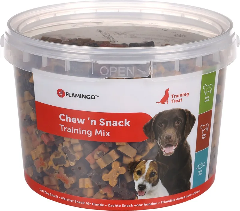 Hondensnack – koekjes met lam & rund & vis – hondensnacks – honden snacks – hondensnoepjes – zonder toegevoegde suikers – 1,8kg bewaaremmer by Flamingo – product photo 1 of 2