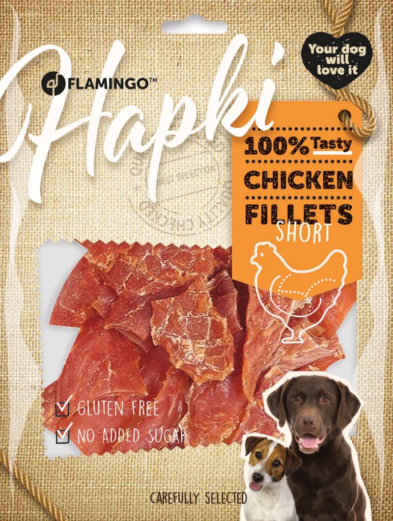 Hondensnack – korte strips met kip – hondensnacks – honden snacks – hondensnoepjes – glutenvrij – zonder toegevoegde suikers – 400g de Flamingo – photo produit