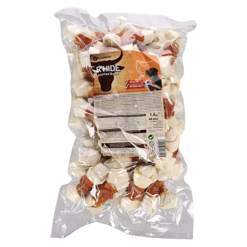 hondensnack – R'Hide Geknoopt Been Wit met kip – 11 cm – glutenvrij – zonder toegevoegde suikers – 46 stuks – 1,61 kg by Flamingo – product photo 2 of 2