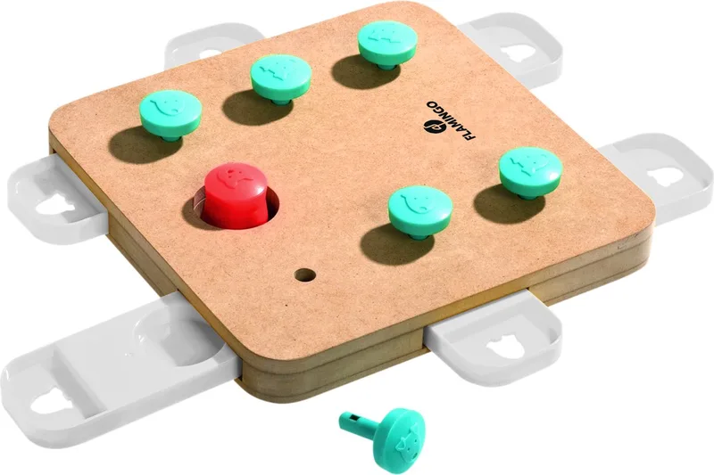 hondenspeelgoed – Brain Train Cube – houten denkspel voor honden – mentaal uitdagend speelgoed – hersenwerk met antislip – 32x32x5 cm von Flamingo in Hout3 – Produktfoto