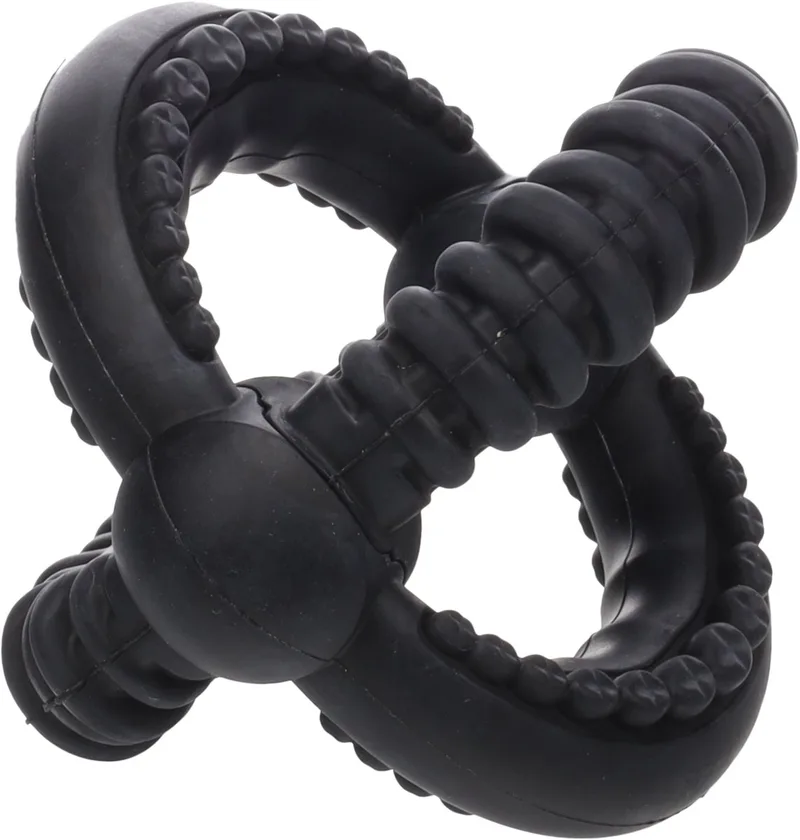 hondenspeelgoed – Gladiator Cross Bal Zwart 16,5cm – demonteerbare hondenbal van extra sterk rubber – 2-in-1 ringenspeeltje by Flamingo in Zwart9 – product photo