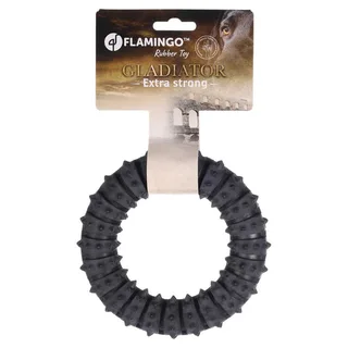 hondenspeelgoed – Gladiator Ring Ø15,5cm – sterk rubberen trek- en apporteerspeeltje – kauwspeelgoed voor honden by Flamingo in Black – product photo 2 of 3